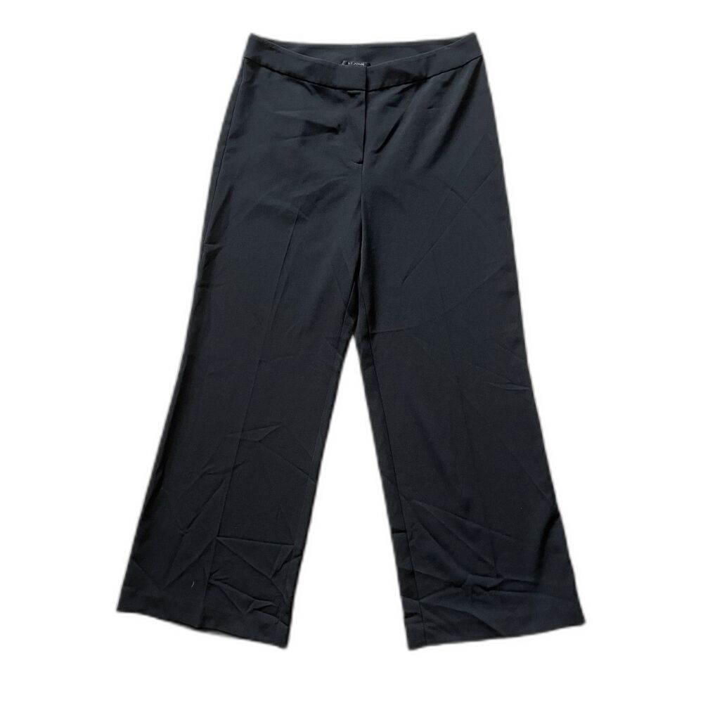 St. John Caviar Black Wide Leg Pants Trousers Women's Size 8 - Picture 2 of 9
